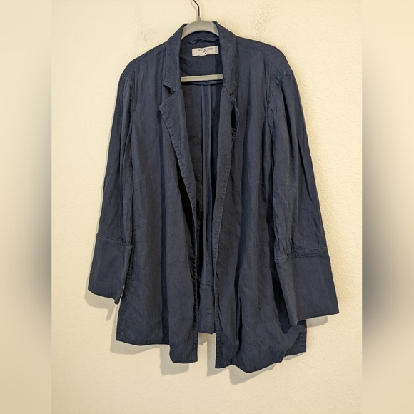 MM Lafleur Blue Linen Viscose Blend Open Front Imogen Jacket Lagenlook Layering - Picture 4 of 11